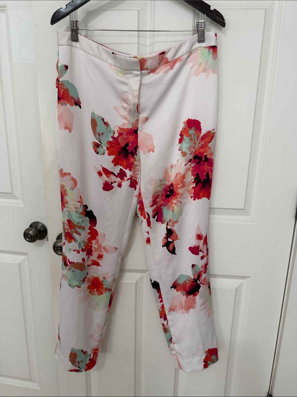 Calvin Klein Floral Print Ankle Pants size 12 white pink inseam 27β